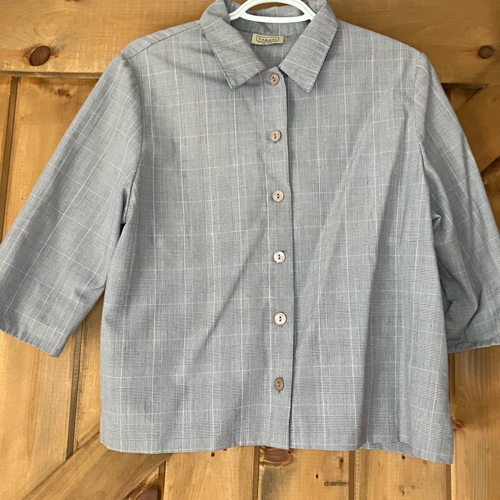 Haggar boxy button up plaid blouse